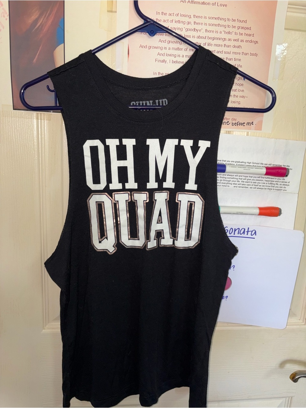Women’s Small “OH MY QUAD”Black Graphic Muscle Tank